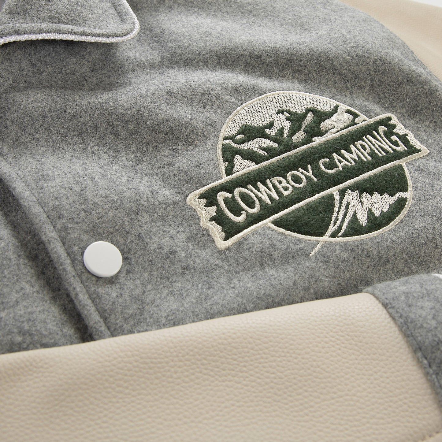 Cowboy Camping Varsity Jacket Gray