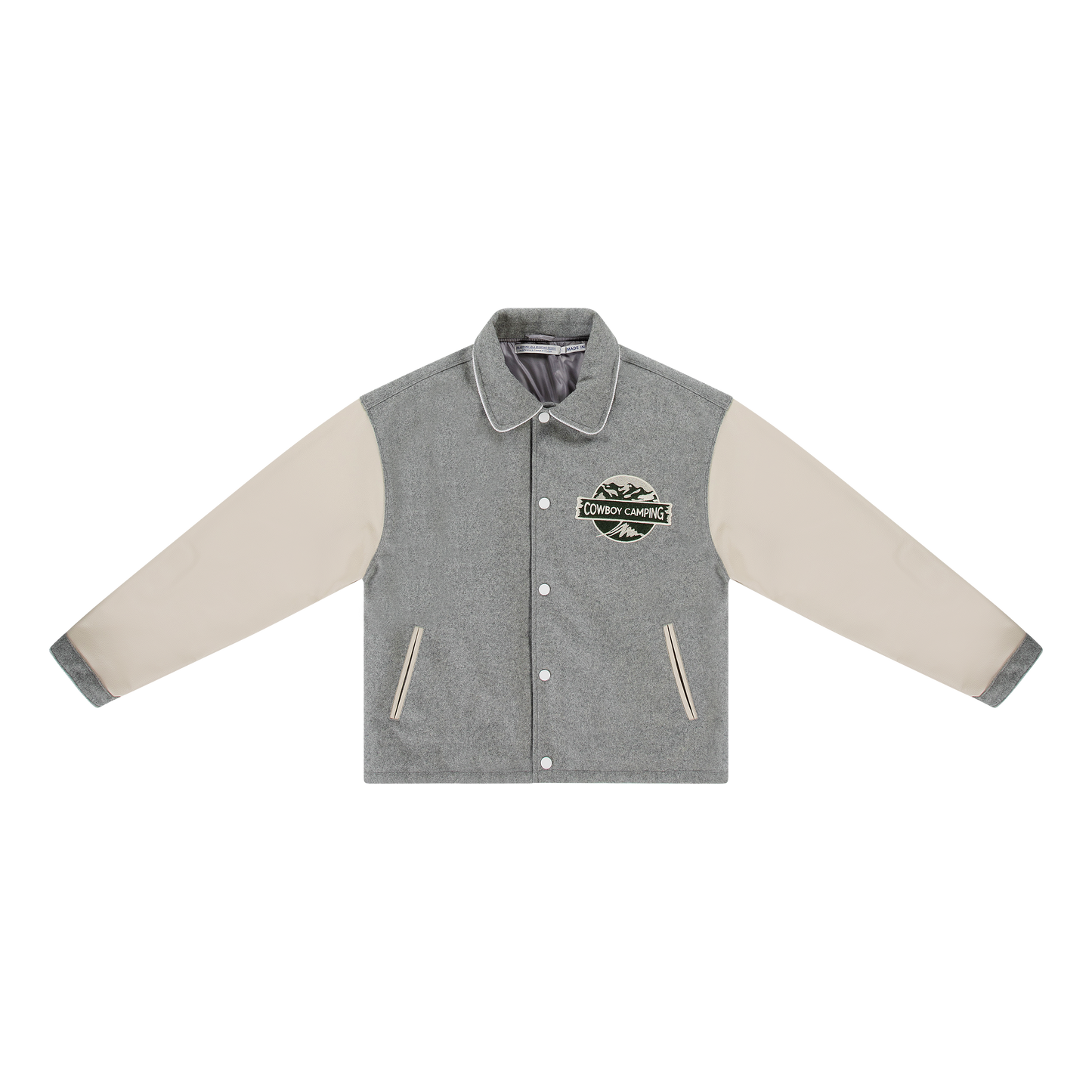 Cowboy Camping Varsity Jacket Gray