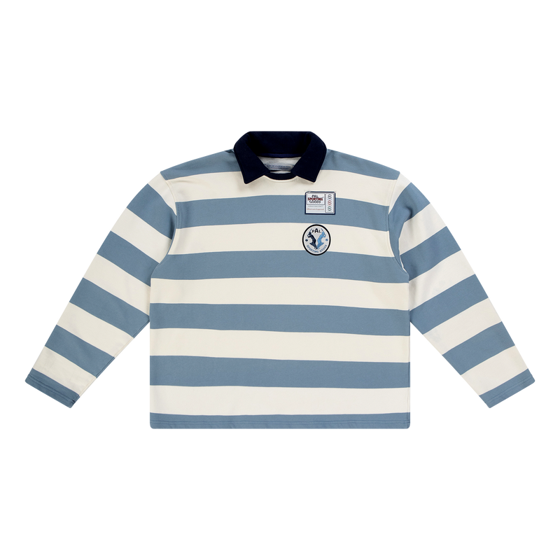 Batting & Fielding Striped Crewneck Polo Marshmallow Cold Blue